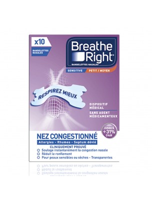 Image de Bandelettes Nasales Sensitive - Respiration et Ronflements Taille Moyenne 10 Bandelettes - Breathe Right depuis Breathe Right