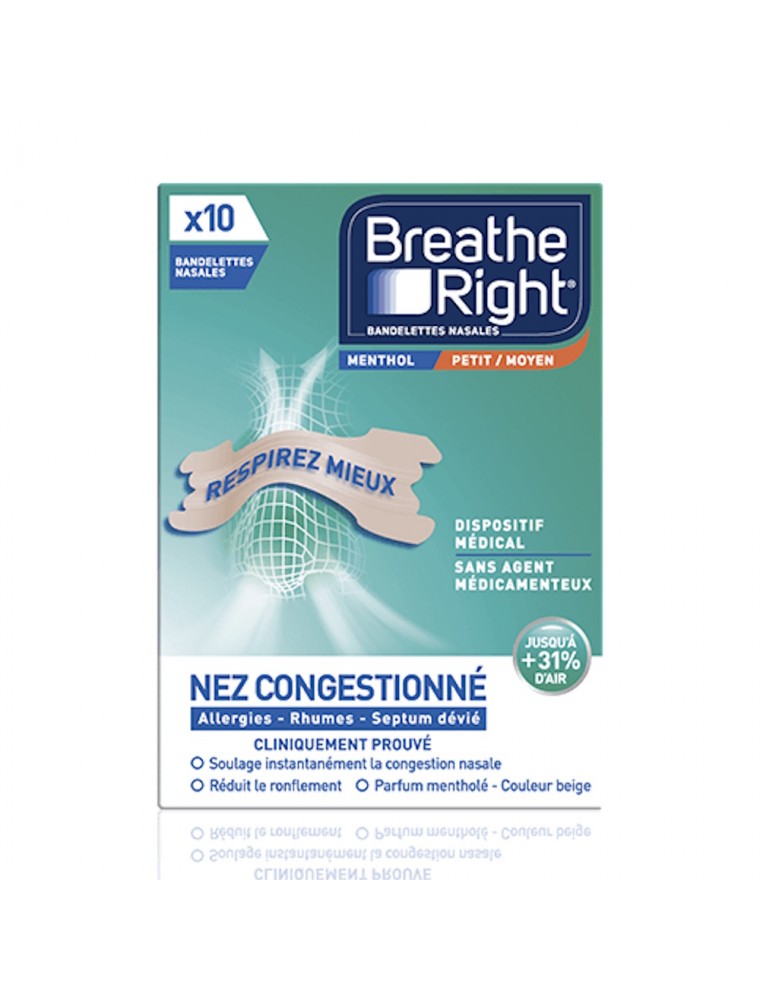 Image principale de la modale pour Bandelettes Nasales Menthol - Respiration et Ronflements Taille Moyenne 10 Bandelettes - Breathe Right