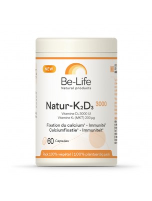 Image de Natur-K2-D3 3000 - Calcium et Immunité 60 capsules - Be-Life depuis Achetez les nouvelles tisanes arrivées à l'herboristerie Louis