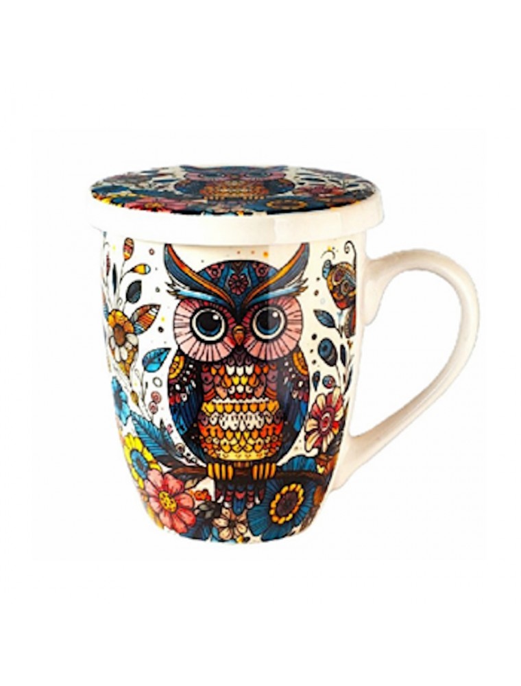 Image principale de la modale pour Tisanière Chouette aux Papillons Fond Blanc 3 Pièces en Porcelaine 300 ml