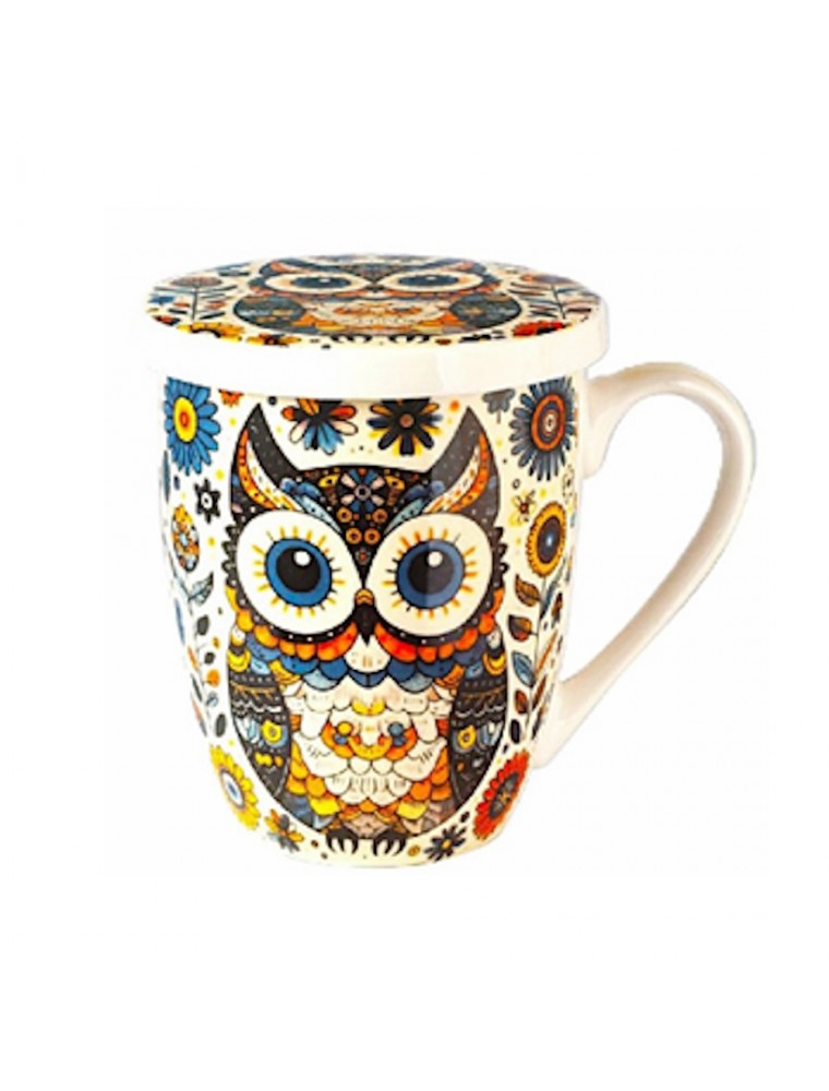 Image principale de la modale pour Tisanière Chouette Yeux Bleus Fond Blanc 3 Pièces en Porcelaine 300 ml