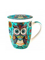 Image de Tisanière Chouette Yeux Ouverts Fond Bleu 3 Pièces en Porcelaine 300 ml depuis Tasses : découvrez notre sélection