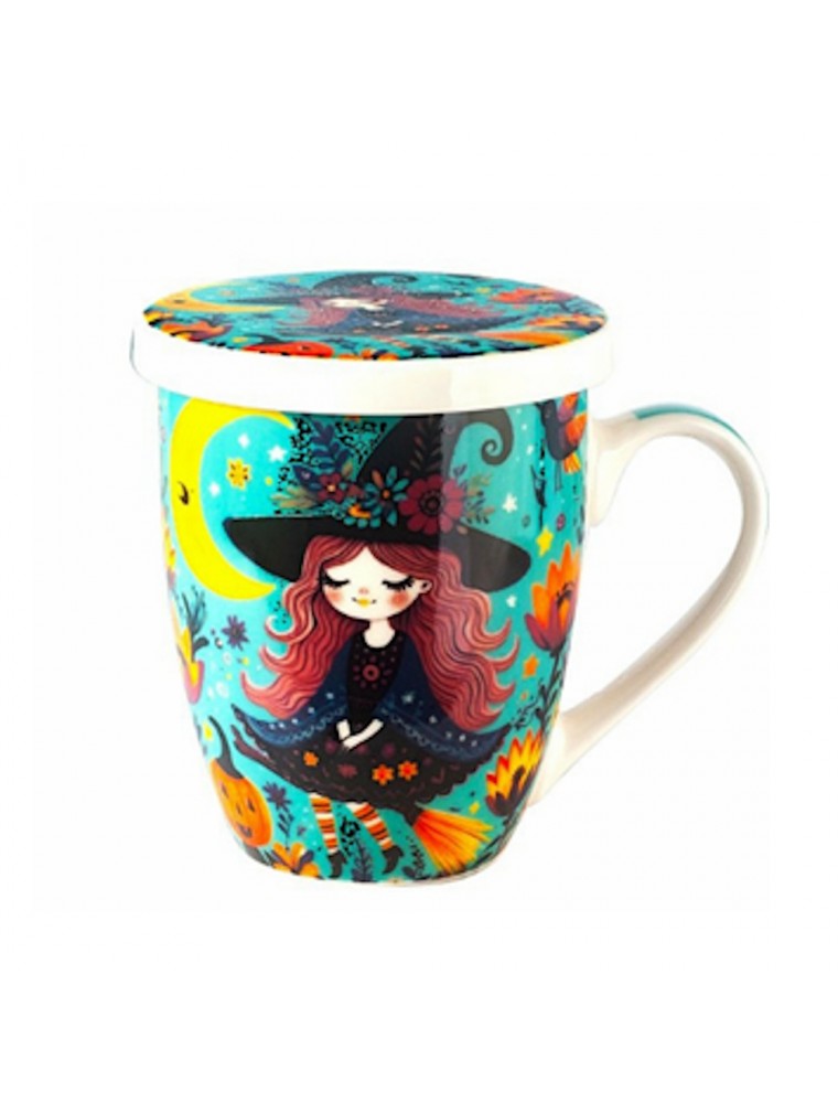 Image principale de la modale pour Tisanière Sorcière Yeux Fermés Fond Bleu 3 Pièces en Porcelaine 300 ml
