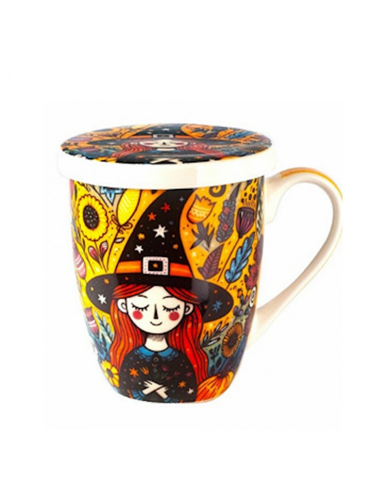 Image principale de la modale pour Tisanière Sorcière Yeux Fermés Fond Jaune 3 Pièces en Porcelaine 300 ml
