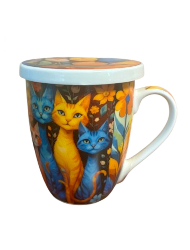 Image principale de la modale pour Tisanière Chats et les Fleurs 3 Pièces en Porcelaine 300 ml