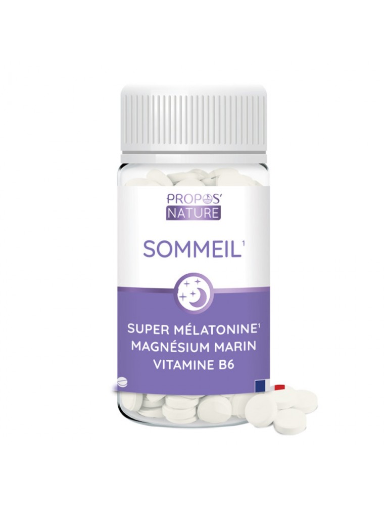 Image principale de la modale pour Super Mélatonine, Magnésium marin et Vitamine B6 - Sommeil 60 comprimés - Propos Nature