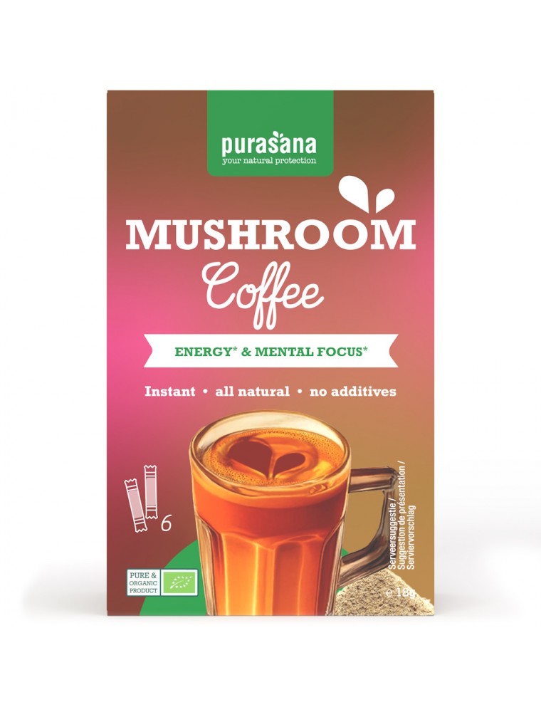 Image principale de la modale pour Mushroom Coffee Instantané Bio - Vitalité 6 Sticks - Purasana