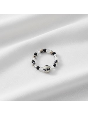 Image de Bague - Cristal de Roche, Onyx et Jaspee Dalmatien - 54 mm depuis Achetez Fil de Perles Jaspe Dalmatien - 6 mm - Louis