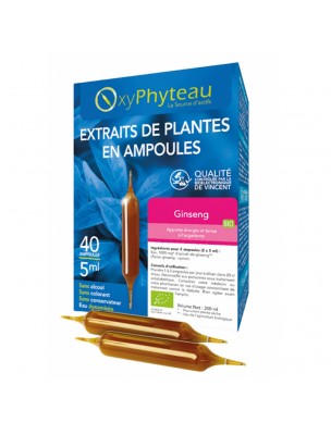 Image de Ginseng Bio - Vitalité 40 ampoules - Oxyphyteau depuis Commandez les produits Oxyphyteau à l'herboristerie Louis