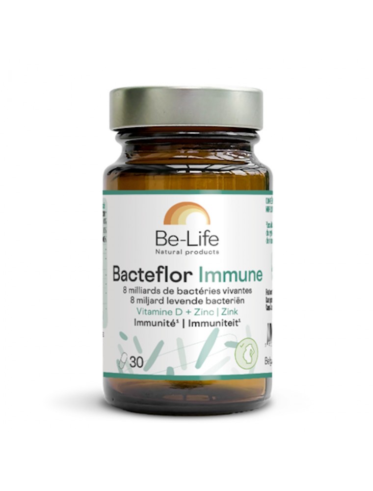 Image principale de la modale pour Bacteflor Immune - Probiotiques 8 milliards de micro-organismes vivants et Zinc, Vit. C et D 30 gélules - Be-Life