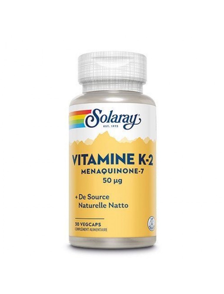 Image principale de la modale pour Vitamine K-2 (Menaquinone-7) - Vitamine K 30 capsules végétales - Solaray