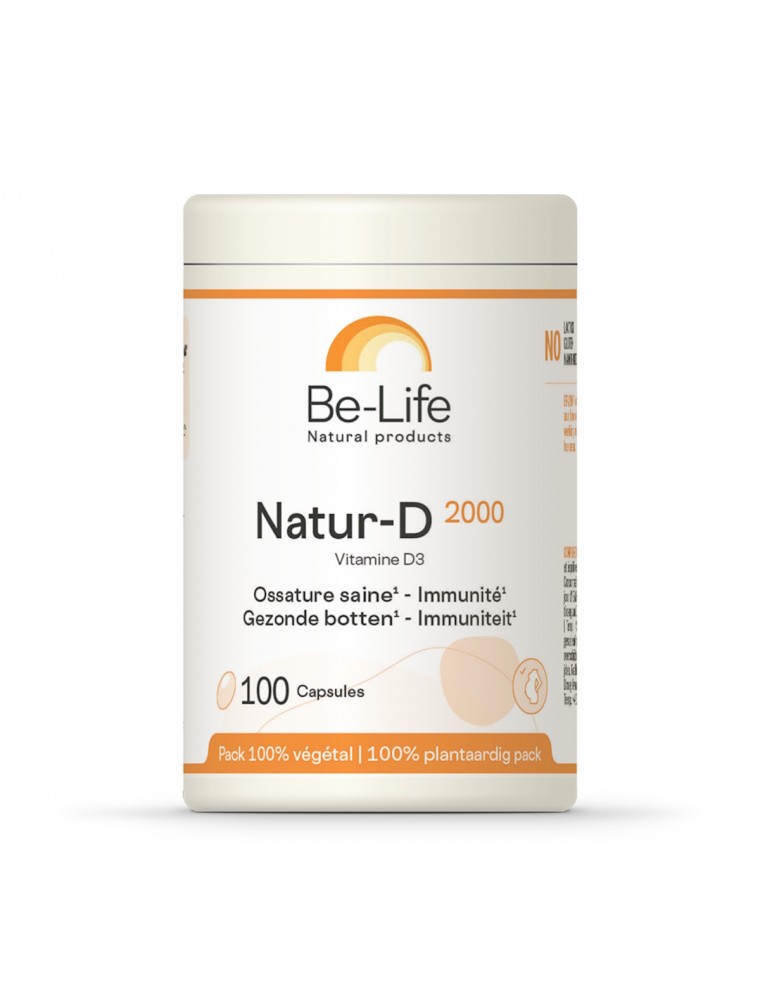 Image principale de la modale pour Natur-D 2000 UI (Vitamine D Naturelle) - Ossature saine et Immunité 100 capsules - Be-Life