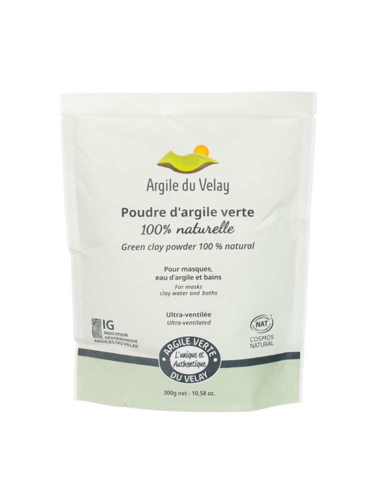 Image principale de la modale pour Argile verte ultra ventilée - Masque, Eau d'Argile et Bain 300g - Argile du Velay