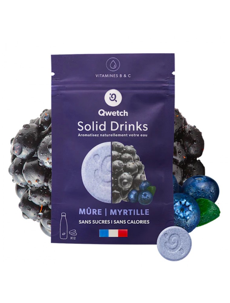 Image principale de la modale pour Solid Drinks Mûre-Myrtille - Hydratation 12 pastilles - Qwetch