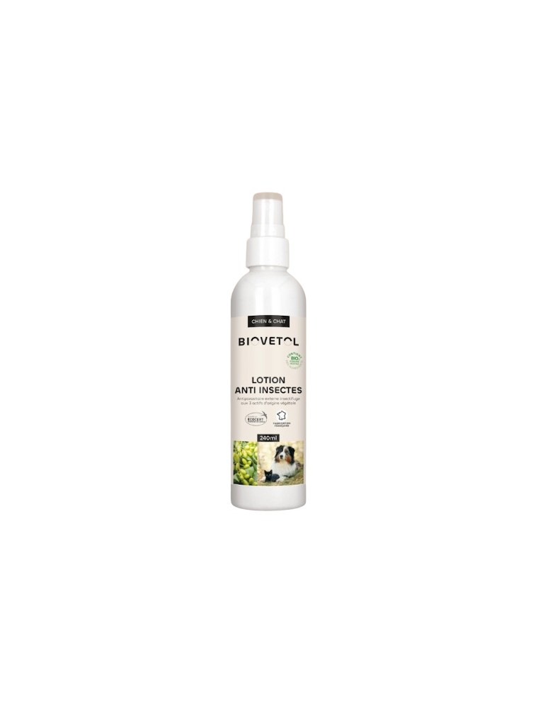 Image principale de la modale pour Lotion Anti-Insectes Bio - Contre les tiques, puces et moustiques 240 ml - Biovetol