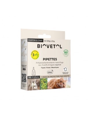 Image de Pipettes Chat-Chaton Bio - Contre les tiques, puces et moustiques 3 Pipettes - Biovetol depuis Achetez les nouvelles tisanes arrivées à l'herboristerie Louis