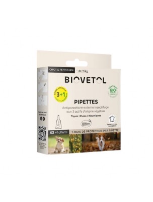 Image de Pipettes Chiot-Petit Chien Bio - Contre les tiques, puces et moustiques 3 Pipettes - Biovetol depuis Achetez les nouvelles tisanes arrivées à l'herboristerie Louis