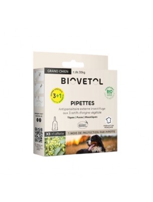 Image de Pipettes Grand Chien Bio - Contre les tiques, puces et moustiques 3 Pipettes - Biovetol depuis Achetez les nouvelles tisanes arrivées à l'herboristerie Louis