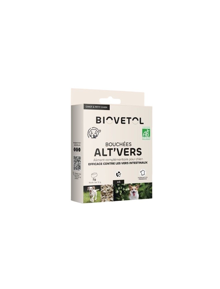 Image principale de la modale pour Bouchées Alt'Vers Petit Chien Bio - Antiparasitaire 6 Bouchées - Biovetol