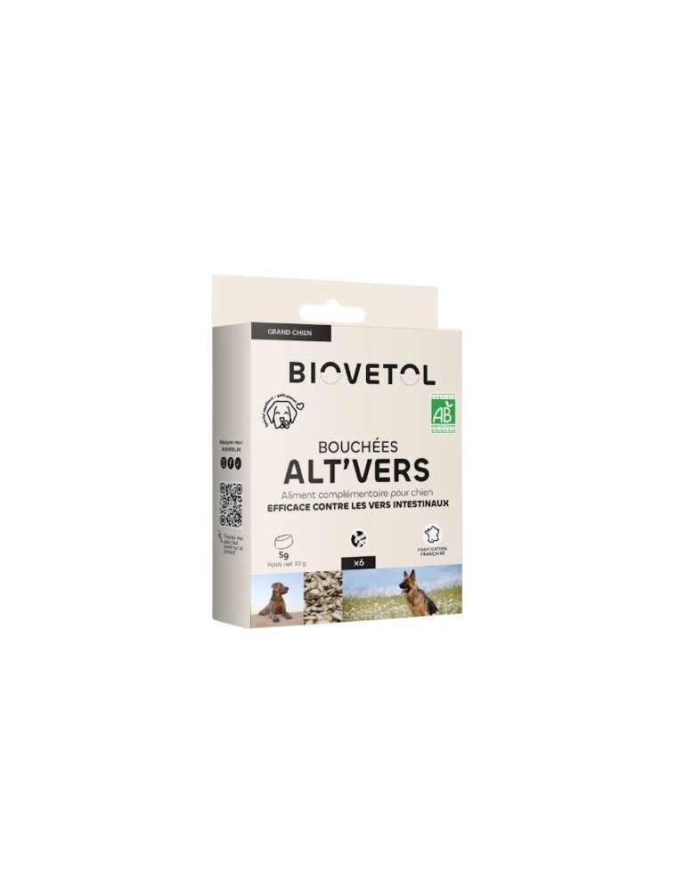 Image principale de la modale pour Bouchées Alt'Vers Grand Chien Bio - Antiparasitaire 6 Bouchées - Biovetol