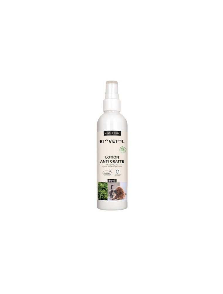 Image principale de la modale pour Lotion Anti-Gratte Bio - Soin de la Peau des Chats et des Chiens 240 ml - Biovetol