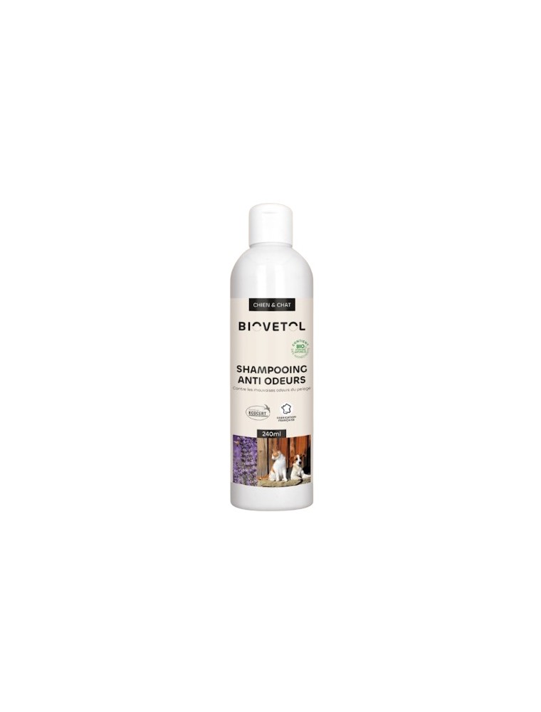 Image principale de la modale pour Shampooing Anti-Odeur Bio - Soin du Pelage des Chats et des Chiens 240 ml - Biovetol