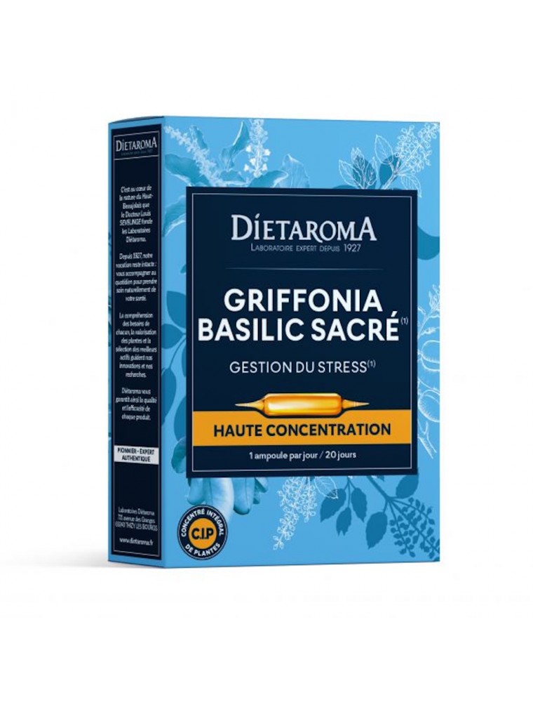 Image principale de la modale pour C.I.P. Griffonia Basilic sacré - Gestion du Stress 20 ampoules - Dietaroma