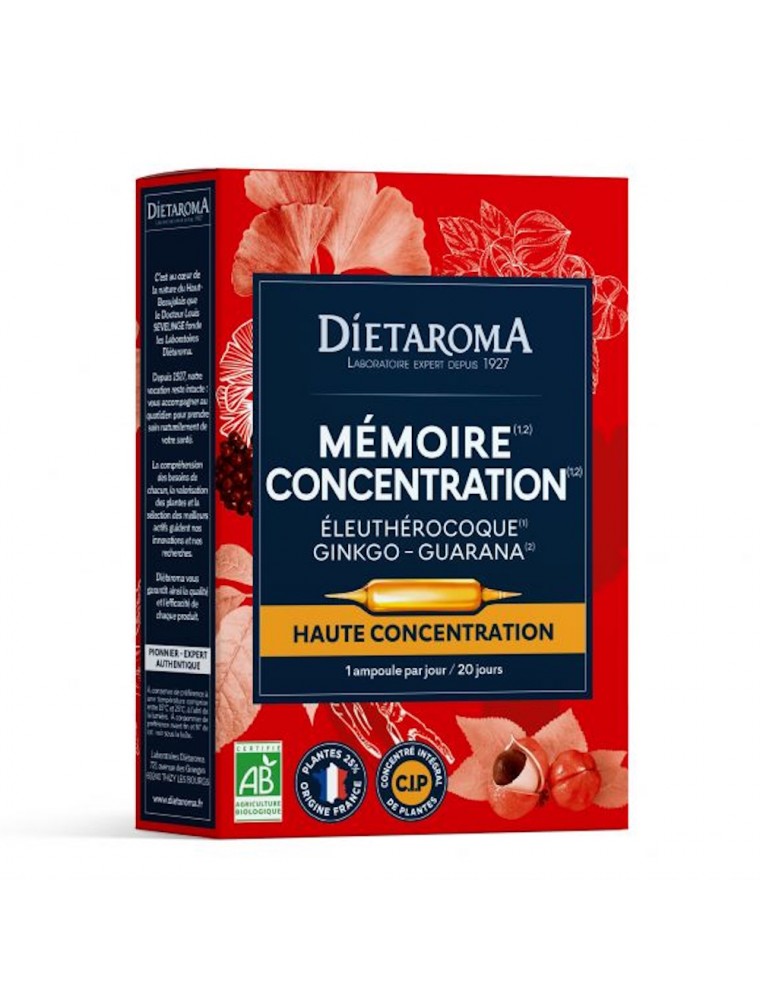 Image principale de la modale pour C.I.P. Mémoire Concentration Bio - Fonctions Cognitives 20 ampoules - Dietaroma