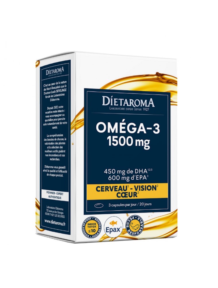 Image principale de la modale pour Oméga-3 1500mg - Cerveau, Vision et Coeur 60 capsules  - Dietaroma