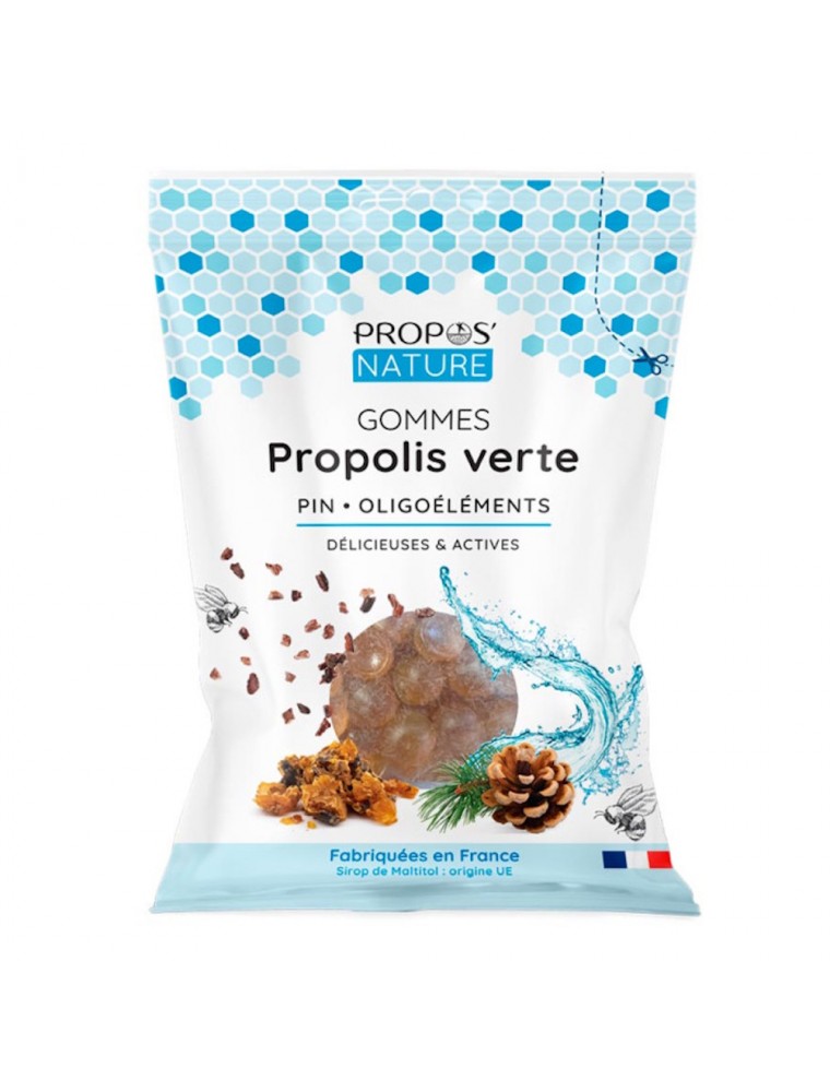 Image principale de la modale pour Gommes Propolis verte Pin et Oligoéléments sans sucre - Délicieuses et Actives 45 g - Propos Nature