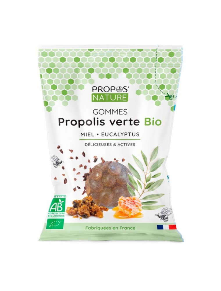 Image principale de la modale pour Gommes Propolis verte Bio Miel et Eucalyptus - Délicieuses et Actives 45 g - Propos Nature