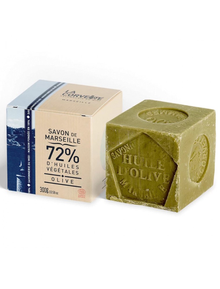 Image principale de la modale pour Cube de Savon de Marseille Olive Bio - 72% d'Huiles Végétales 300g - La Corvette