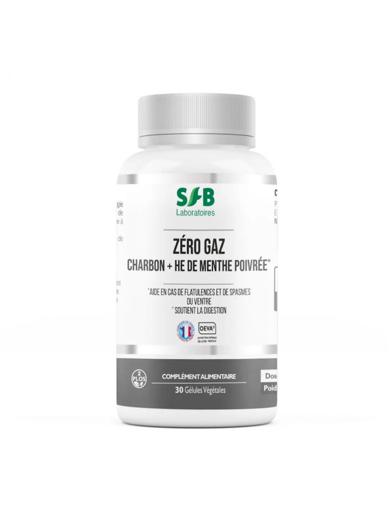 Image principale de la modale pour Zéro Gaz - Charbon végétal et Huile essentielle de Menthe poivrée 30 gélules - SFB Laboratoires