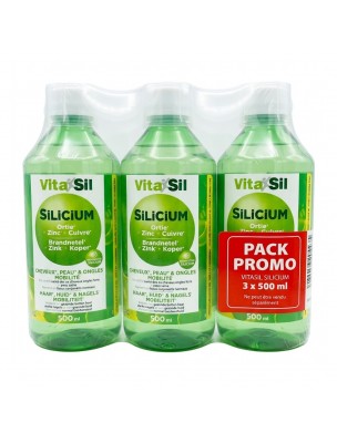 Image de Silicium, Ortie, Zinc et Cuivre - Cheveux, Peau, Ongles et Mobilité Pack 3 X 500 ml - Vitasil depuis Achetez les produits Vitasil à l'herboristerie Louis