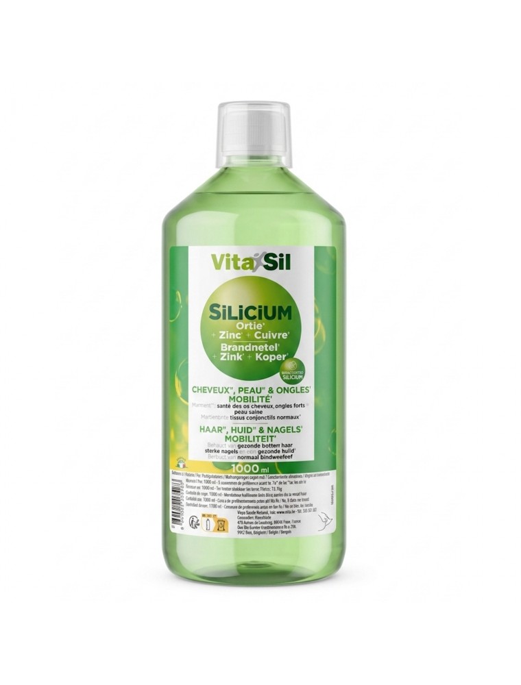 Image principale de la modale pour Silicium, Ortie, Zinc et Cuivre - Cheveux, Peau, Ongles et Mobilité 1 Litre - Vitasil