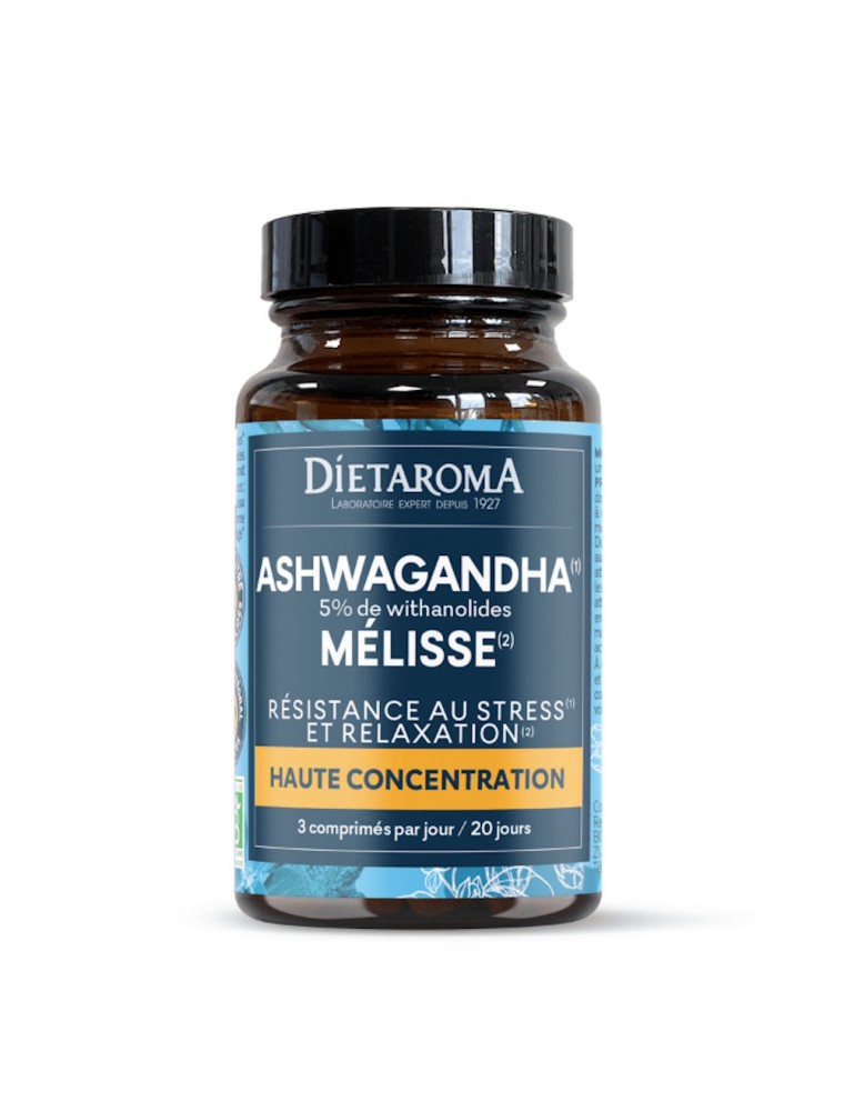 Image principale de la modale pour Ashwagandha Mélisse Bio - Stress et Relaxation 60 comprimés - Dietaroma