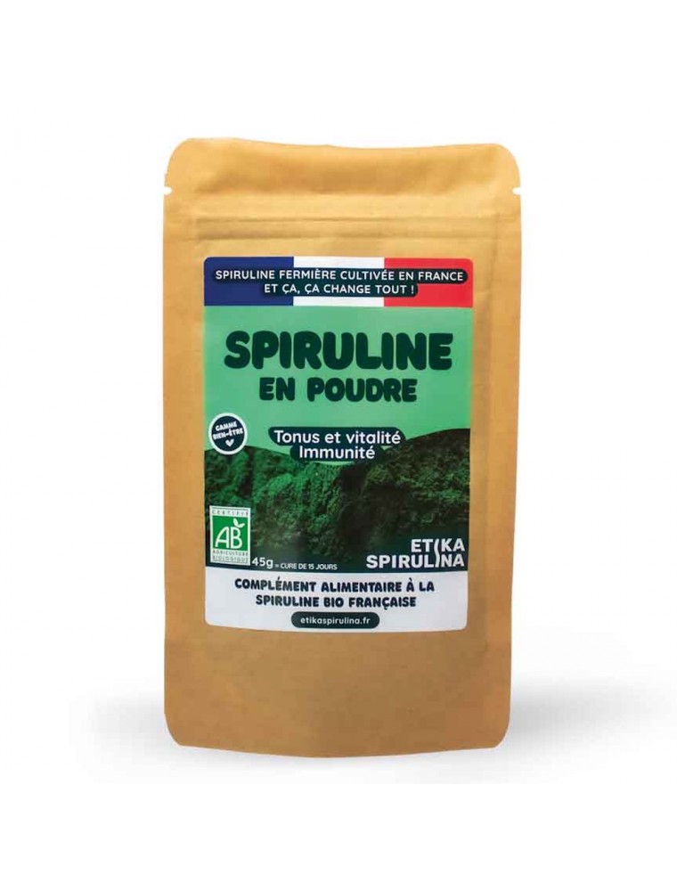 Image principale de la modale pour Spiruline en Poudre Bio - Immunité et Tonus 45 g - Etika Spirulina