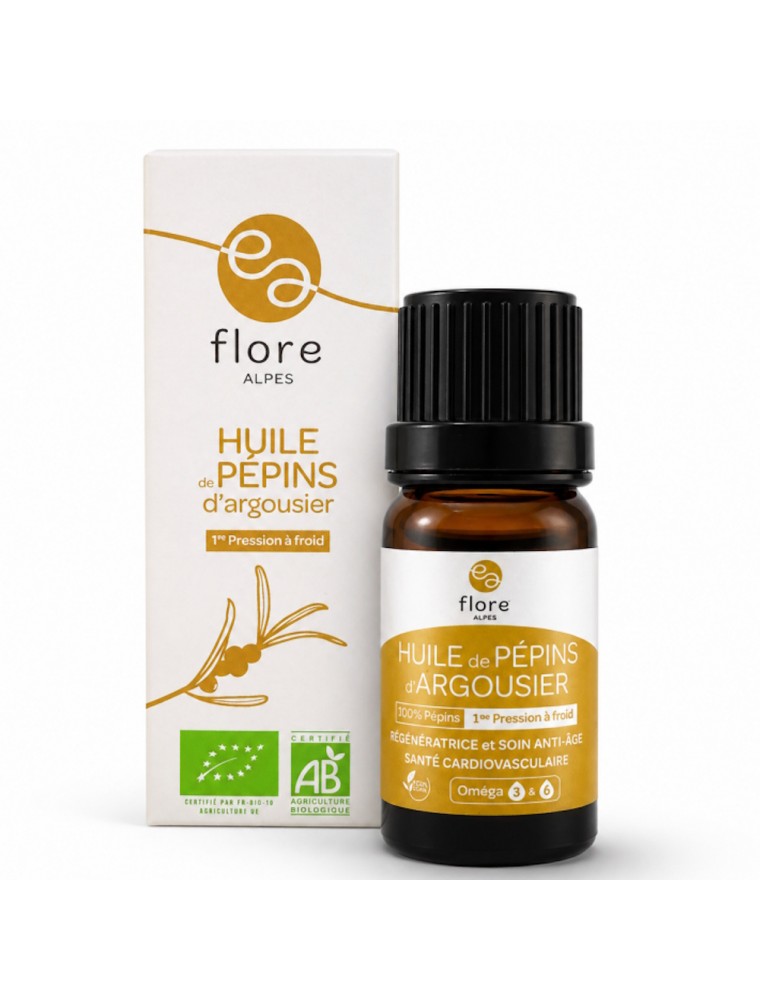 Image principale de la modale pour Huile Pure de Pépins d'Argousier Bio - Soin de la Peau 10 ml - Flore Alpes