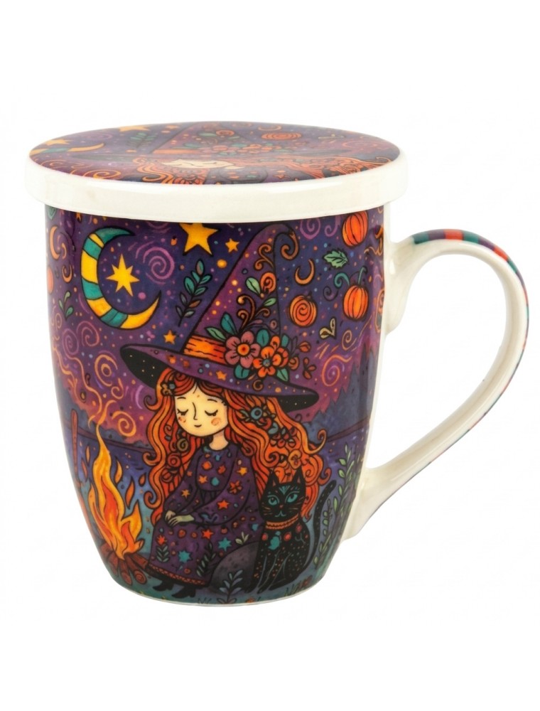 Image principale de la modale pour Tisanière Sorcière Yeux Fermés Fond Violet 3 Pièces en Porcelaine 300 ml