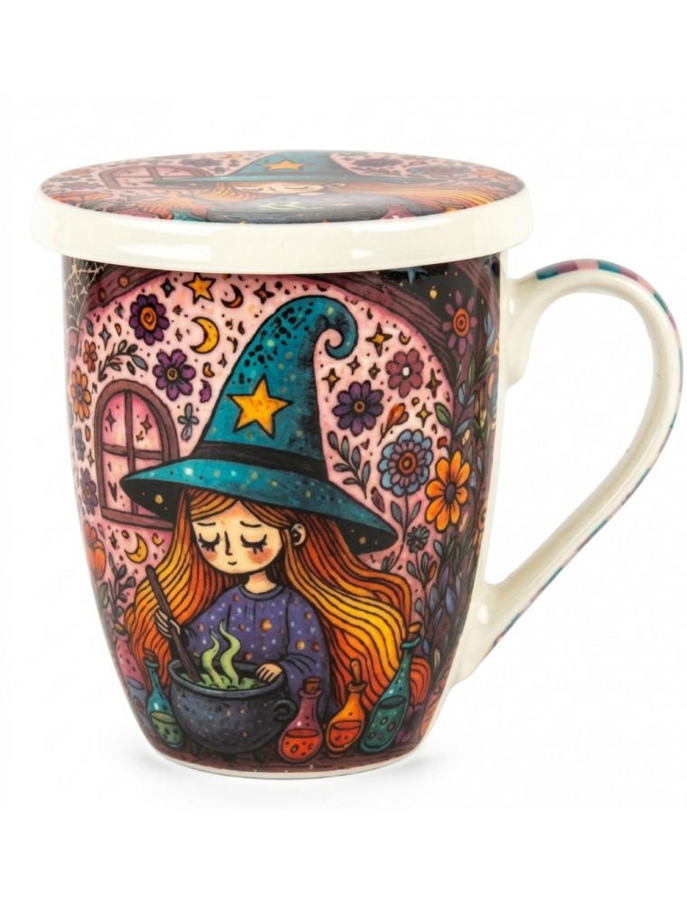 Image principale de la modale pour Tisanière Sorcière Rousse Yeux Fermés Fond Rose 3 Pièces en Porcelaine 300 ml
