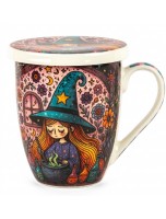 Image de Tisanière Sorcière Rousse Yeux Fermés Fond Rose 3 Pièces en Porcelaine 300 ml depuis Tasses et Tisanières Élégantes | Louis Herboristerie