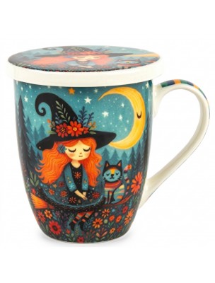 Image 79958 supplémentaire pour Tisanière Sorcière Rousse Yeux Fermés Fond Bleu et son Chat 3 Pièces en Porcelaine 300 ml