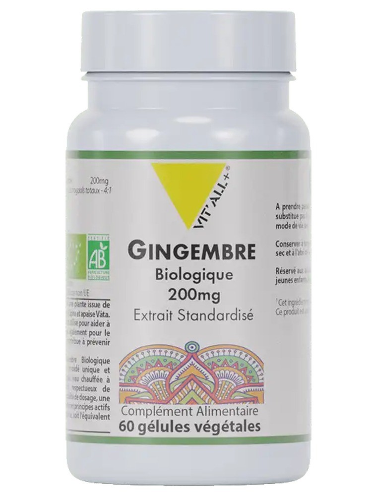 Image principale de la modale pour Gingembre Bio 200 mg - Digestion et Articulations 60 gélules végétales - Vit'all+
