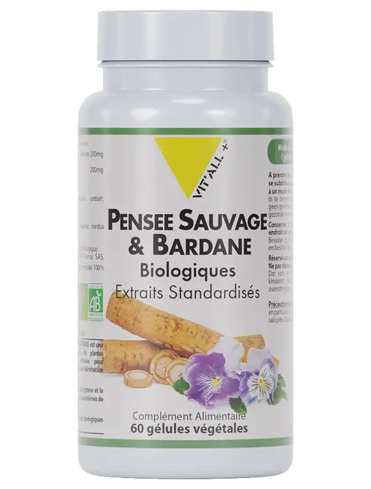 Image principale de la modale pour Pensée sauvage et Bardane Bio - Peau nette 60 gélules végétales - Vit'all+