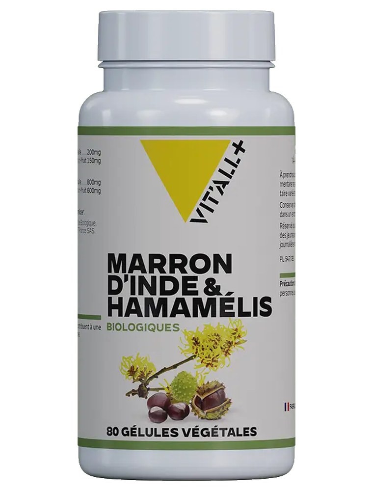 Image principale de la modale pour Marron d'Inde et Hamamélis Bio - Jambes légères 80 gélules végétales - Vit'all+