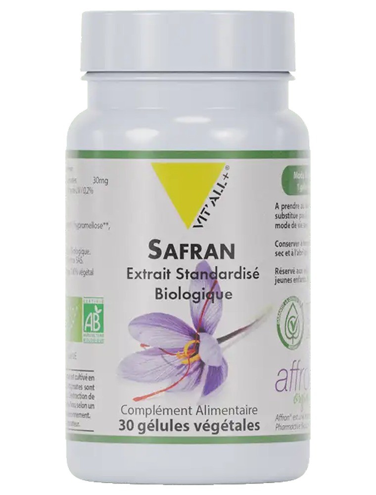 Image principale de la modale pour Safran Bio Affron 30 mg - Sommeil 30 gélules végétales - Vit'all+