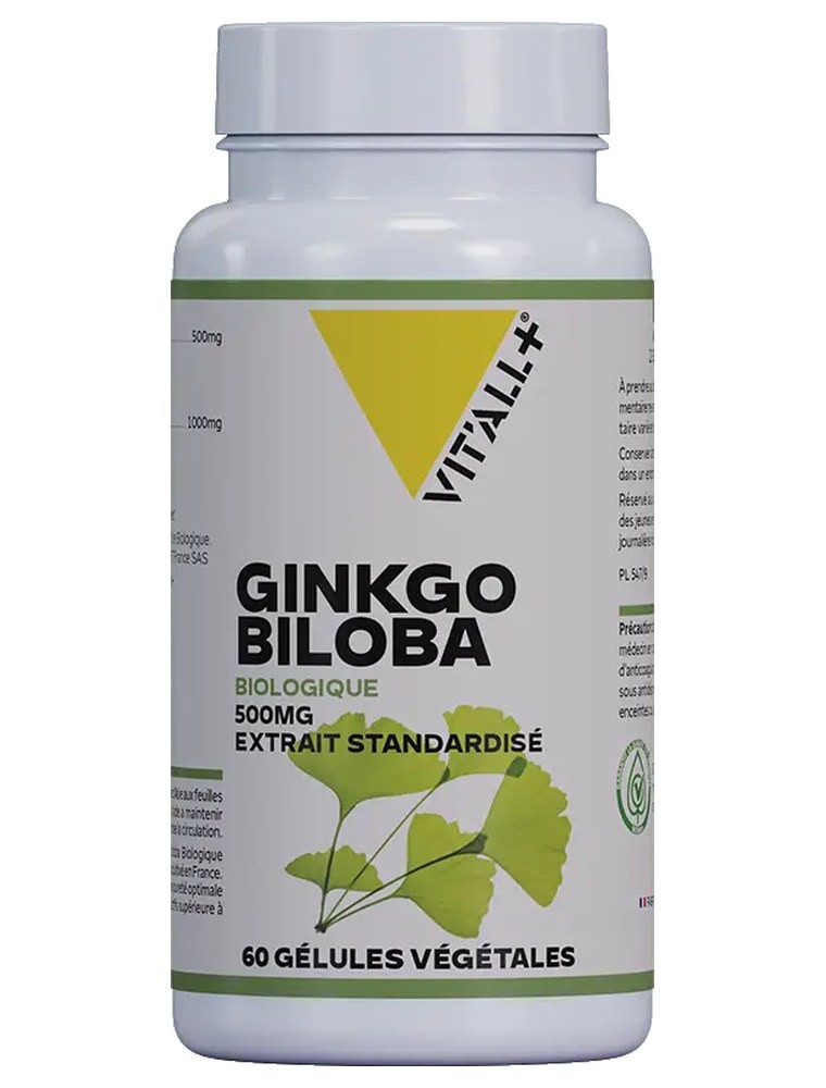 Image principale de la modale pour Ginkgo Biloba Bio 500 mg - Mémoire et Circulation 60 gélules végétales - Vit'all+
