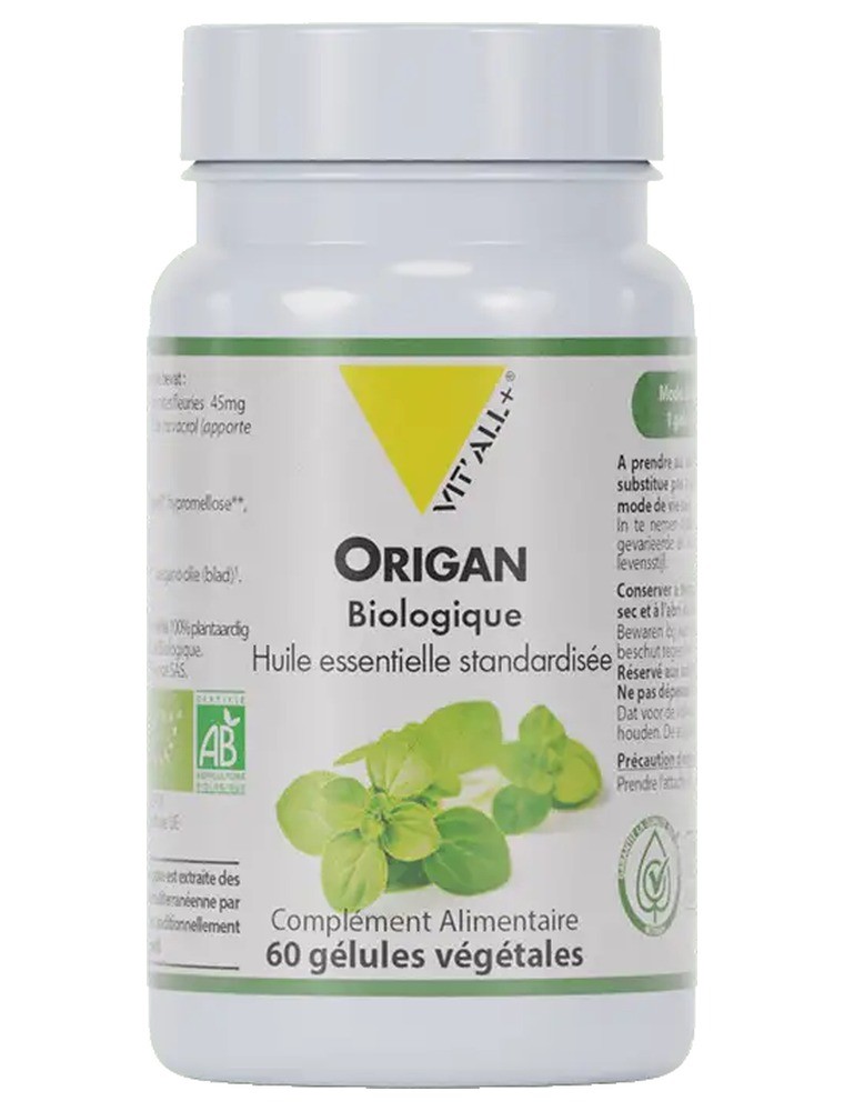 Image principale de la modale pour Huile d'Origan Bio 45 mg - Confort digestif 60 gélules végétales - Vit'all+