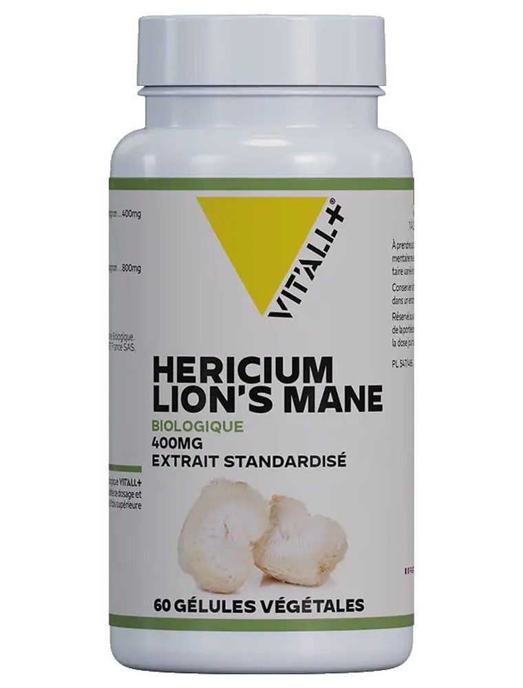 Image principale de la modale pour Héricium Bio 400 mg Lion's Mane - Mémoire et Digestion 60 gélules végétales - Vit'all+