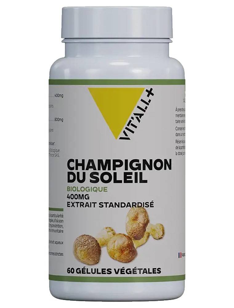 Image principale de la modale pour Champignon du Soleil Bio 400 mg Agaricus blazei - Défenses naturelles 60 gélules végétales - Vit'all+